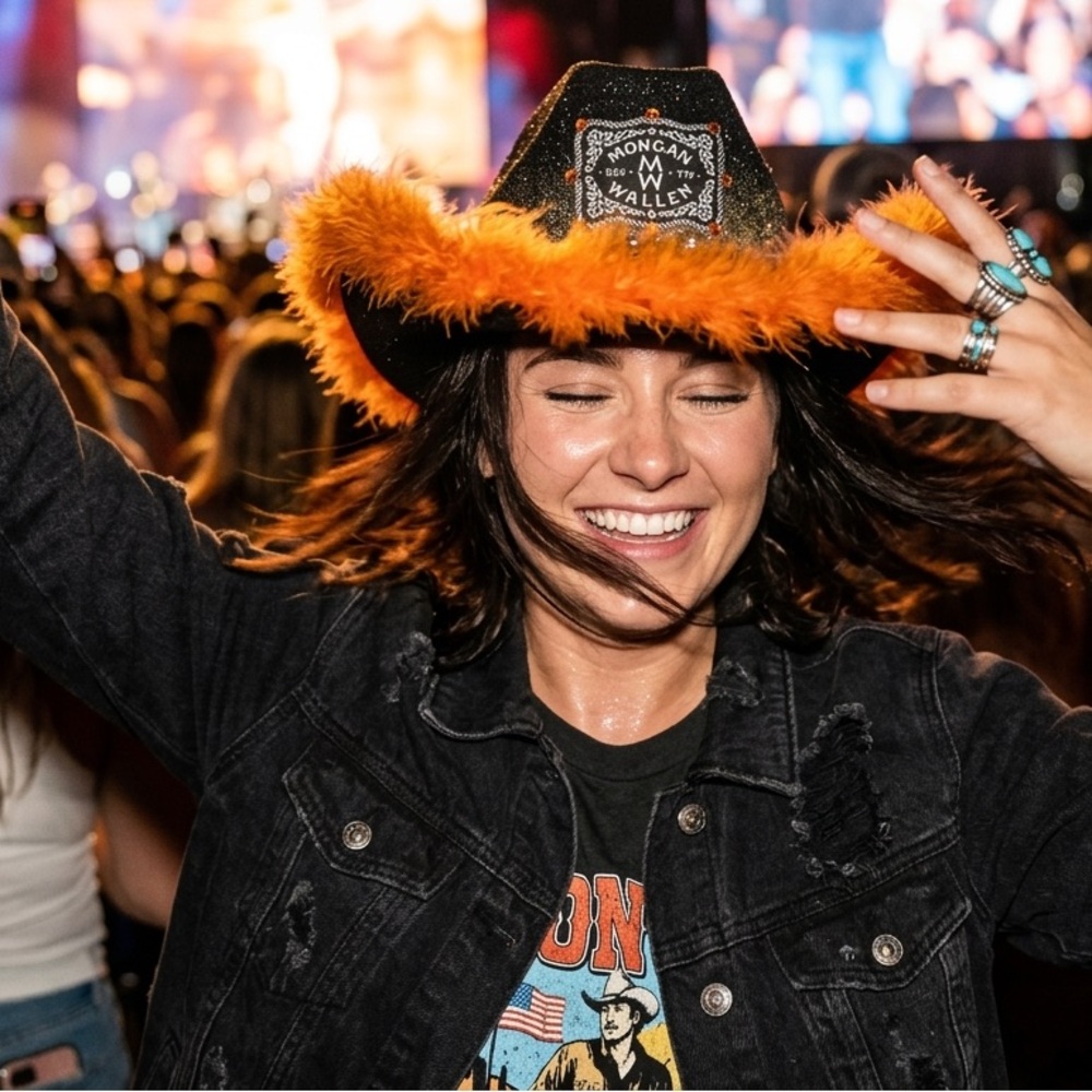 Morgan Wallen custom Handcrafted black & Orange Feather Cowgirl Hat festival - Picture 4 of 14